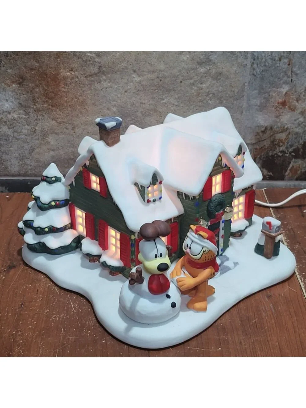 Vintage Danbury Mint Garfield Christmas Village Light Up House Odie Snowman Jim